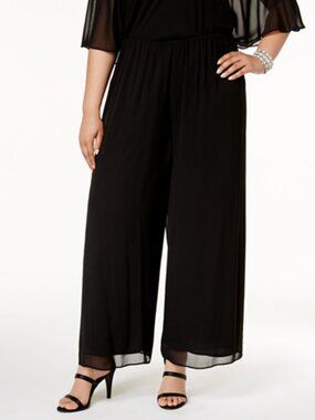 Alex Evenings Black Chiffon Overlay Cocktail Sheer Straight Leg Pants